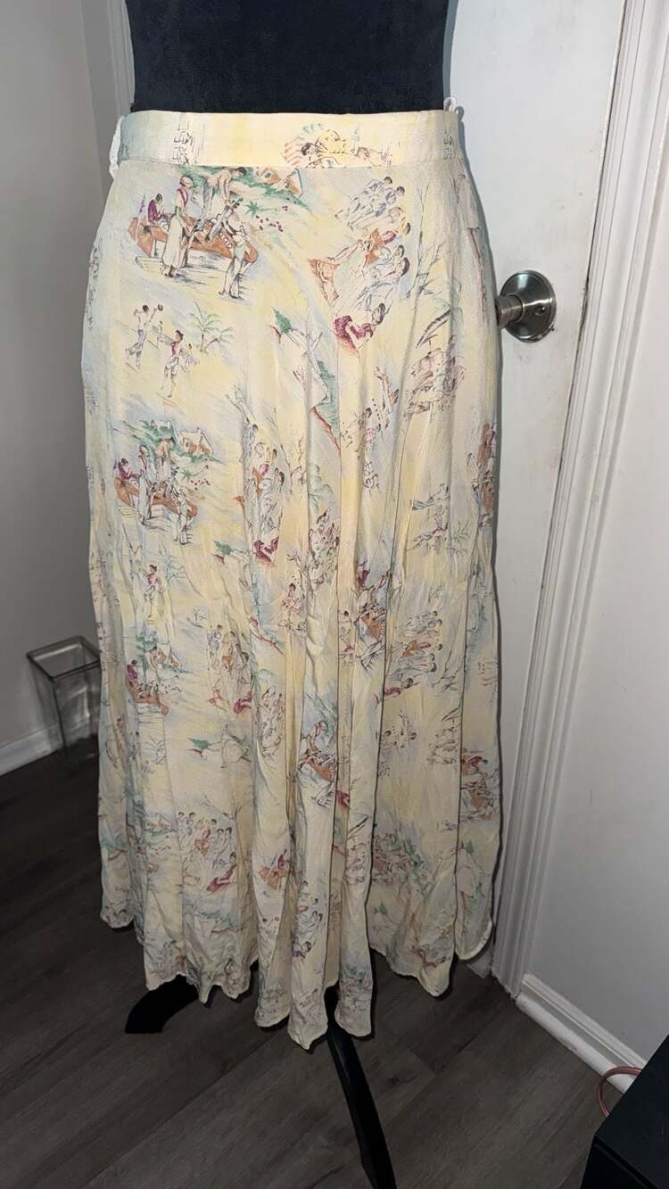 Rare Ralph Lauren Vintage 100% Silk Scenic Toile Print Maxi Skirt - Picture 5 of 6